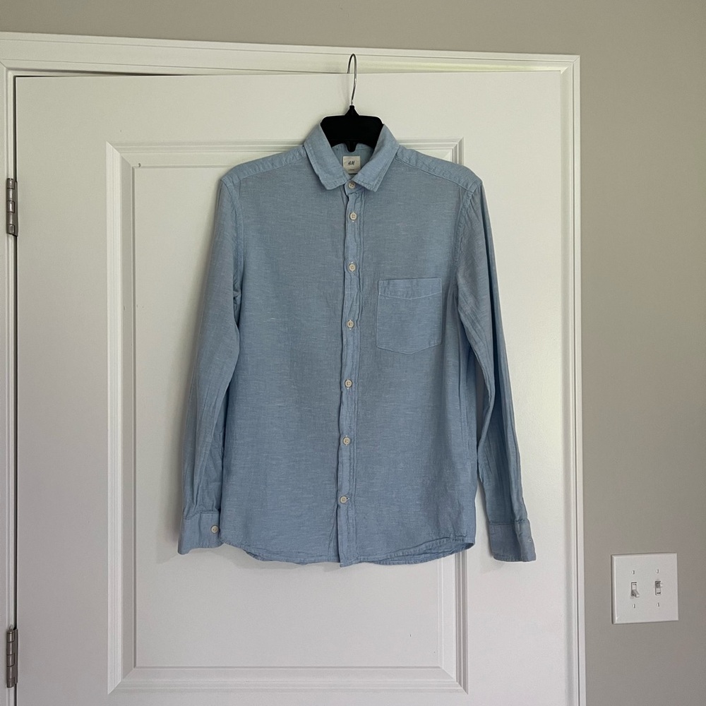 H&M Mens Long Sleeve Light Blue Dress Shirt
